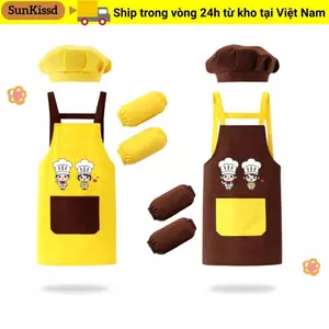 Tạp dề vẽ tranh SUNKISSD, Mũ tay áo Tạp dề trẻ em, Mũ đầu bếp hoạt hình Chống thấm nước Đồng phục nấu ăn