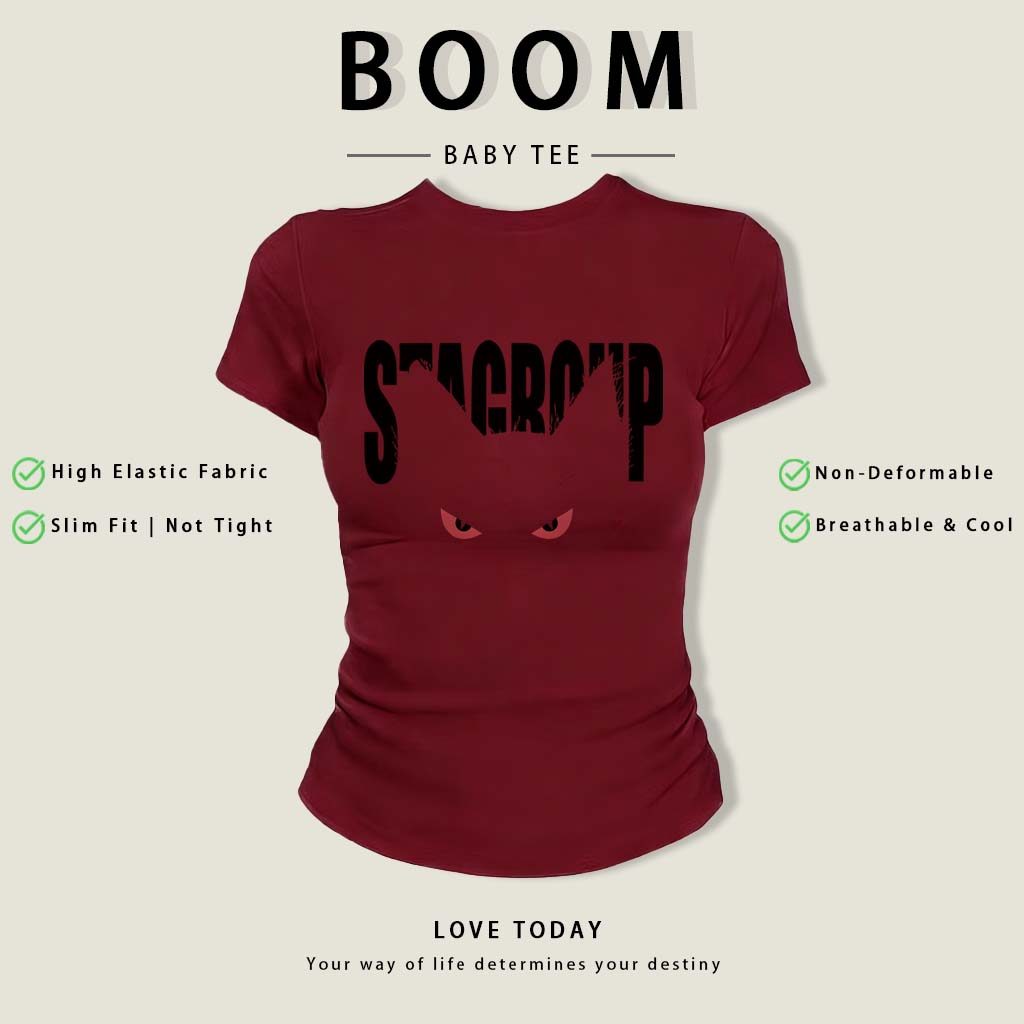 BOOM Áo Baby Tee Nữ Cotton Ôm Body-Áo Thun Ngắn Tay Y2K In Hình PhongCách Mùa Hè, Cổ Tròn Hàng Đầucách hàn quốc phongR03
