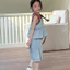 Mùa hè 2026 Phong cách mới cho bé gái Denim Sling Suit Denim Sling + Quần crop