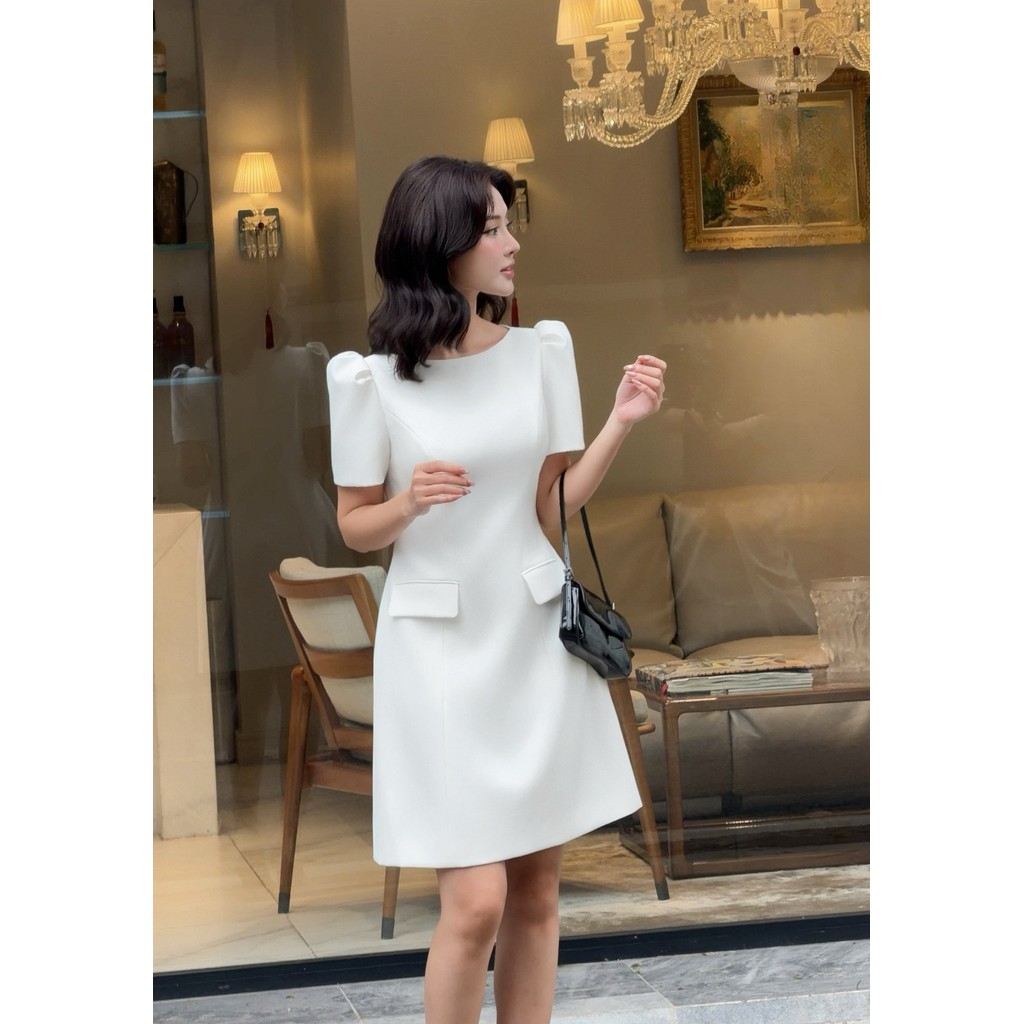 Đầm mini ELLA DORA thiết kế tay bồng form ôm nhẹ thanh lịch sang trọng 3 màu TRẮNG/ĐỎ/KEM [D282]