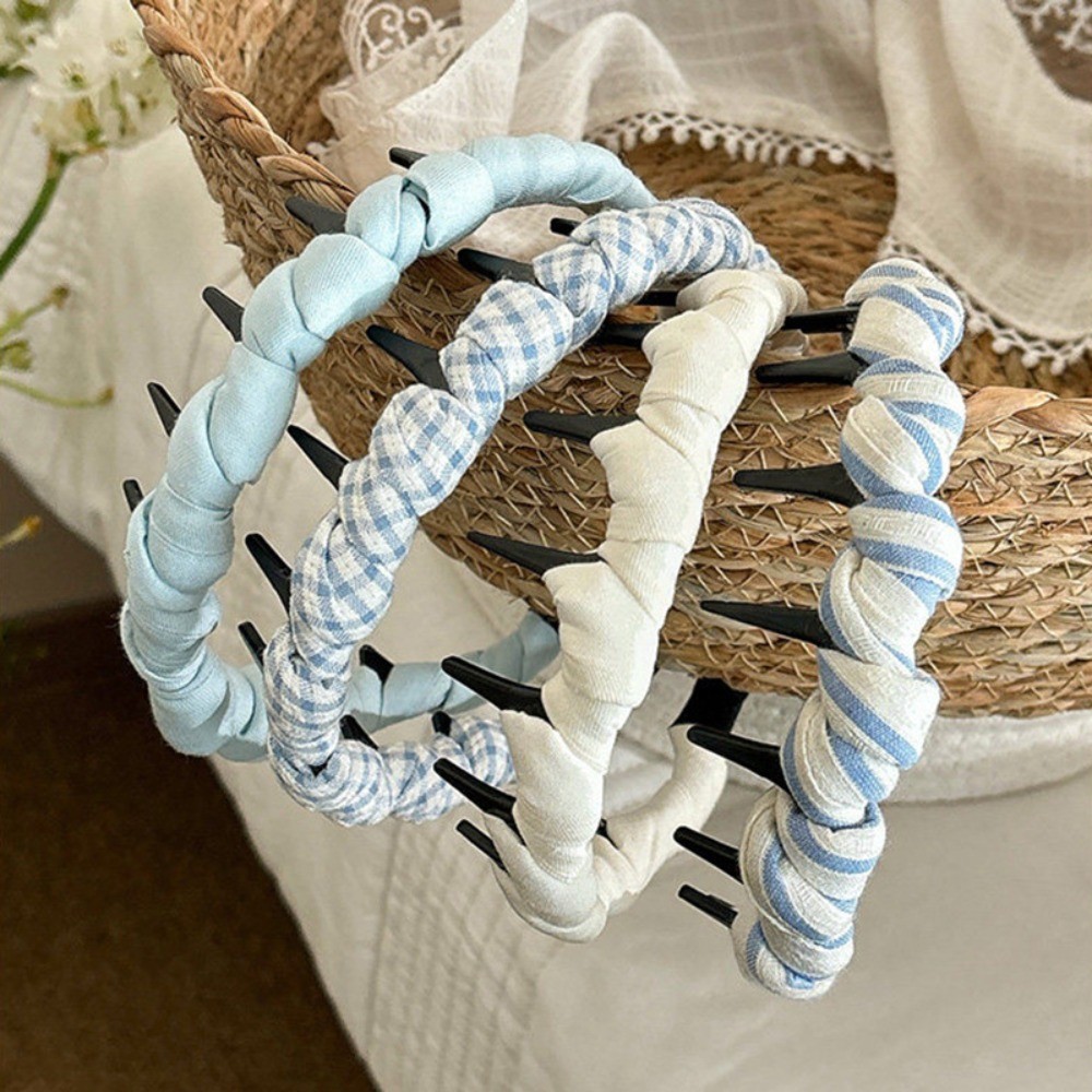 Kẹp tóc Hululu màu xanh kẻ sọc nhỏ gọn, thiết kế thời trang cho tóc