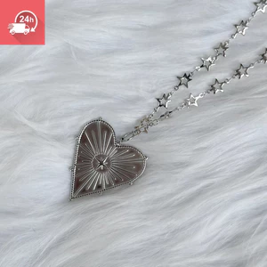 Tính khí thời trang hình trái tim ngôi sao mặt dây chuyền rỗng chuỗi kim loại thích hợp Vòng cổ nữ cá tính