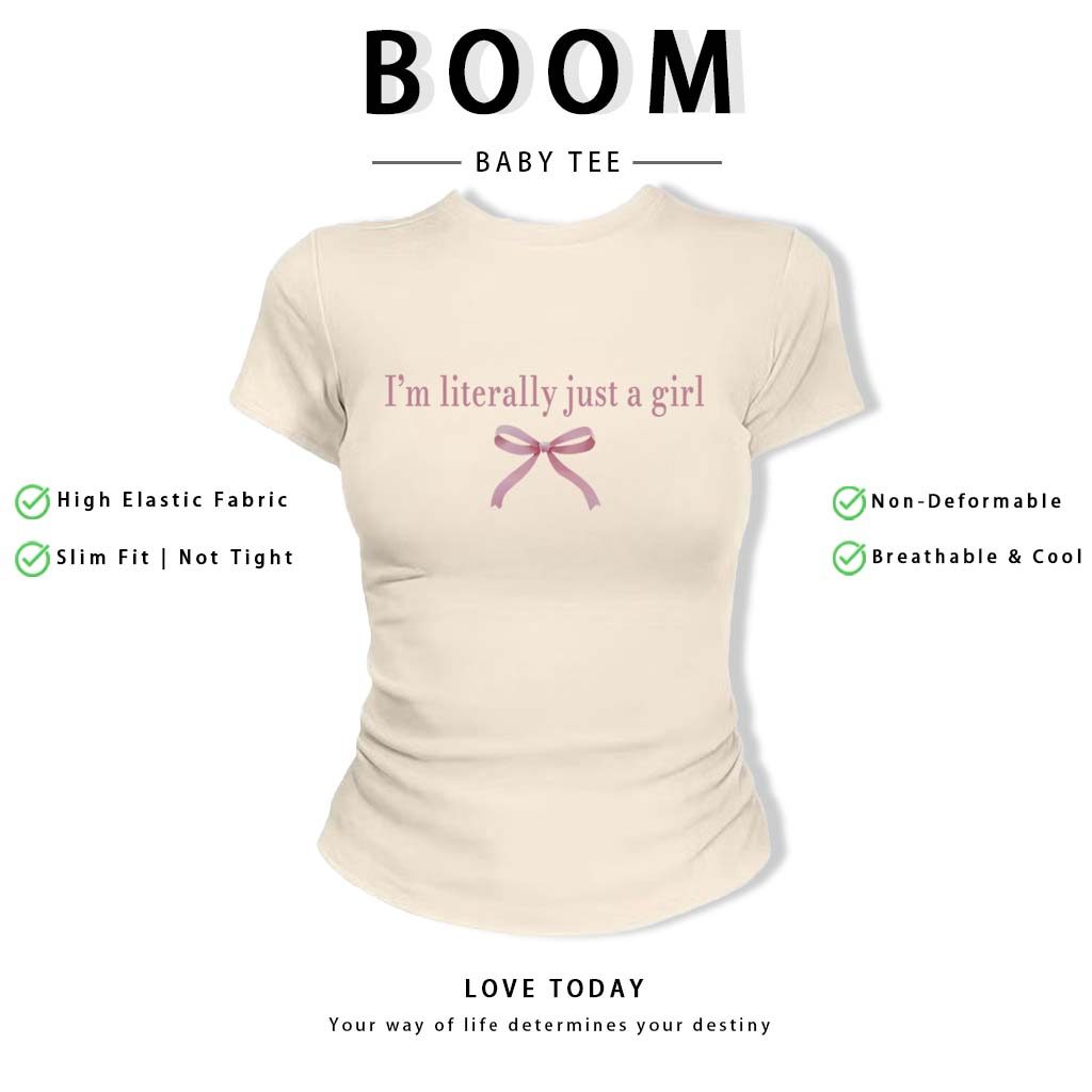 BOOM Áo Baby Tee Nữ Cotton Ôm Body-Áo Thun Ngắn Tay Y2K In Hình PhongCách Mùa Hè, Cổ Tròn Hàng Đầucách hàn quốc phongR27