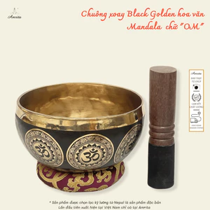 Chuông xoay Black Golden hoa văn Mandala chữ OM - Chuông xoay Nepal - Chuông Mật Tông - CXNP431