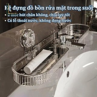 Kệ bồn rửa trong suốt Giá hút chân không Khay lưu trữ phòng tắm Lỗ thoát nước Có thể tháo rời Bền