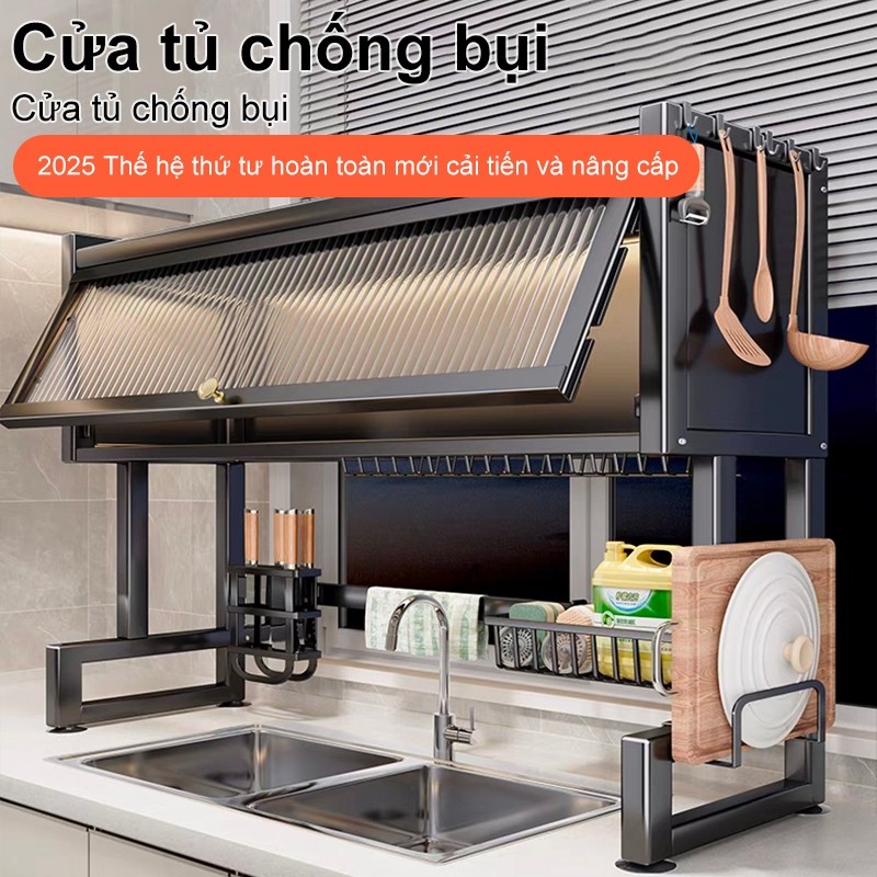 Kệ chén có thép cacbon Kệ Nắp Nhà Bếp Đa Năng Trên Bồn Rửa Giá để bát đĩa Có thể chịu được 200kg