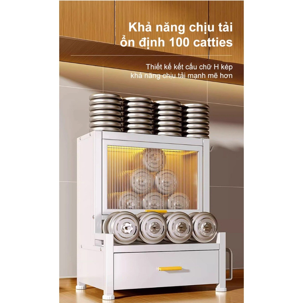 Tủ đựng gia vị nhà bếp thép cacbon Kệ để gia có cánh chống bụi trong suốt Kệ đựng đồ đa năng