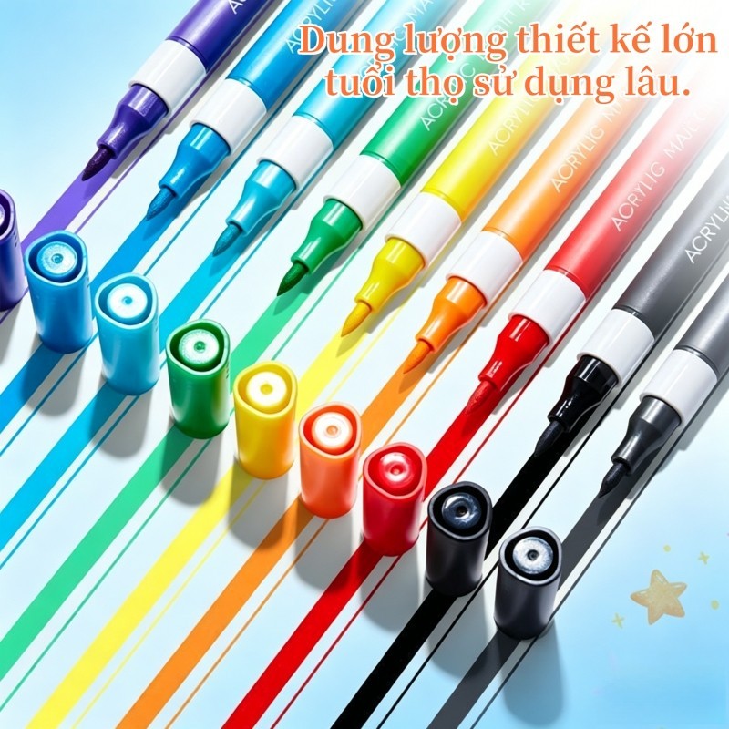 Bút Acrylic Marker 24-72 Màu – Đầu Mềm, Mực Đậm, Vẽ Trên Mọi Chất Liệu, Dùng Cho Học Sinh, Mỹ Thuật, DIY
