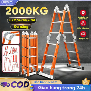 REAIM Thang nhôm gấp 4 đoạn  chữ A cao 3.7m/4.7m/5.7m 14 tư thế sử dụng Cầu thang gấp rẻ nhất