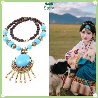 [Còn hàng] Vòng cổ mặt dây chuyền Bohemian NOOKSTORY, Vòng cổ Bohemian cổ điển bằng hợp kim, Quà tặng chất lượng cao Trang sức Vòng cổ dài ngọc lam cho bé gái