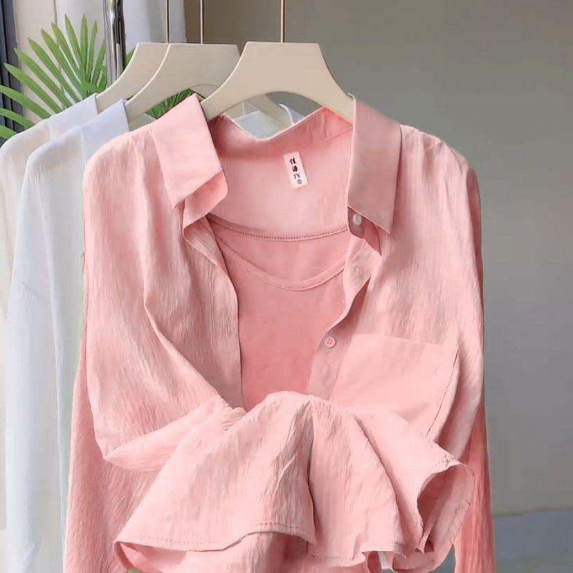 [Khuyến mãi trong thời gian có hạn] Áo khoác Cardigan phiên bản Hàn Quốc mùa hè Áo sơ mi rộng cổ POLO phong cách lười biếng dành cho nữ