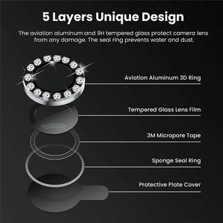 Kính bảo vệ camera iPhone đính đá lấp lánh chống trầy cho iPhone 11 12 13 14 15 16 17 Pro Max 17 Air