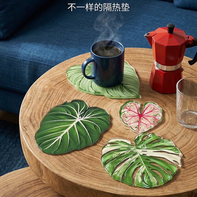 Ins Thực Vật Nhiệt Đới Acrylic Coaster Thực Tế Ngoại Hình Song Song Cách Nhiệt Chống bỏng Dễ Dàng Vệ Sinh Acrylic Coaster