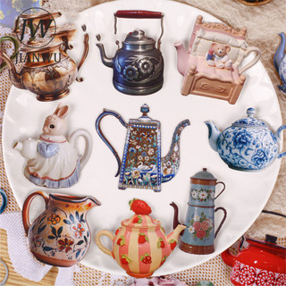 JIANWU Ấm Trà Series Vintage Baroque Phong Cảnh Chất Liệu Cắt Dán Thêu Sò Nhãn Dán Sáng Tạo DIY Tạp Chí Văn Phòng Phẩm