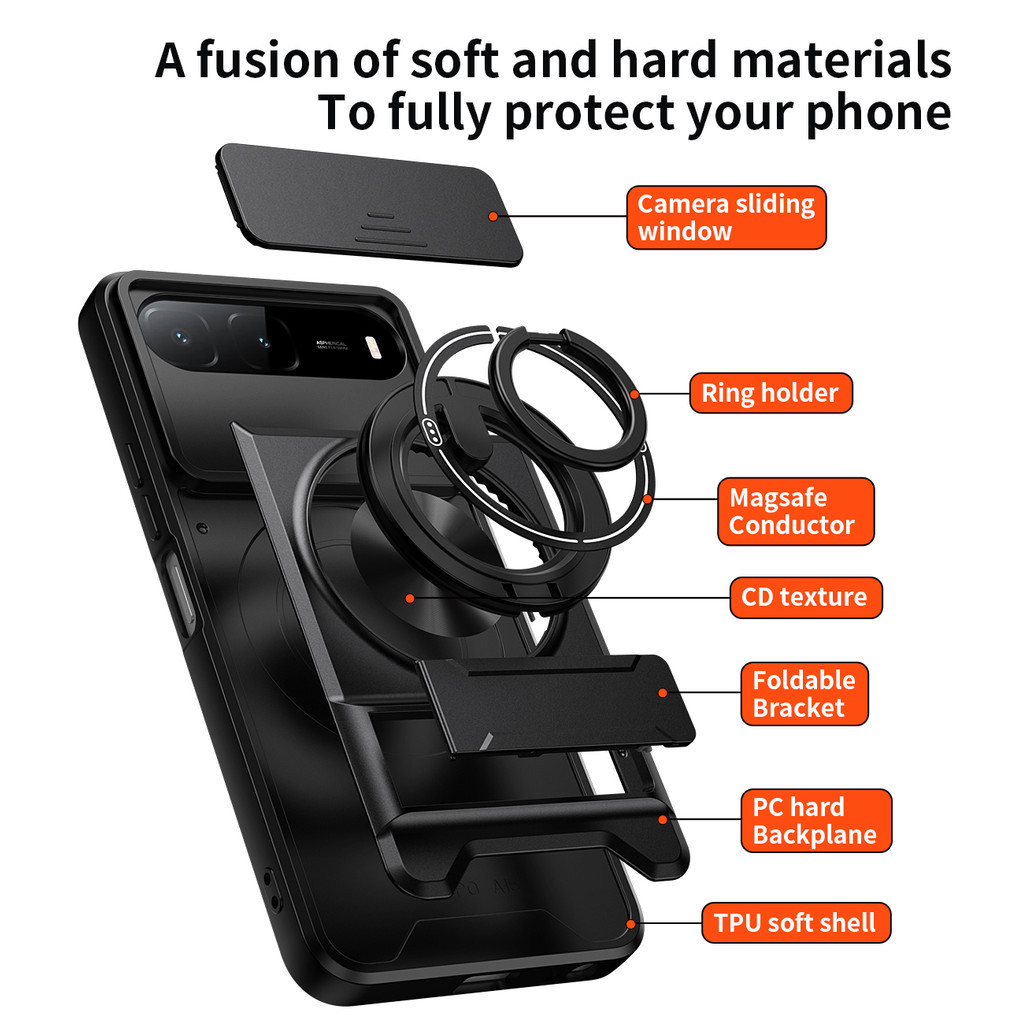 Ốp Điện Thoại Đa Năng Sang Trọng Thích Hợp Cho Infinix Hot 60i 5G 40 50 Pro Plus 70 4G Dây 360°Giá đỡ vòng có vỏ máy ảnh Vỏ bảo vệ toàn diện chống sốc