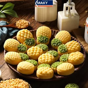 MAKY Fruit Pine Shape Pastry Mold, Bao gồm 1 Khuôn Và 2 Tem, DIY Hand Press Moon Cake Stamps, Mung Bean Cake, Cookie Mold VN