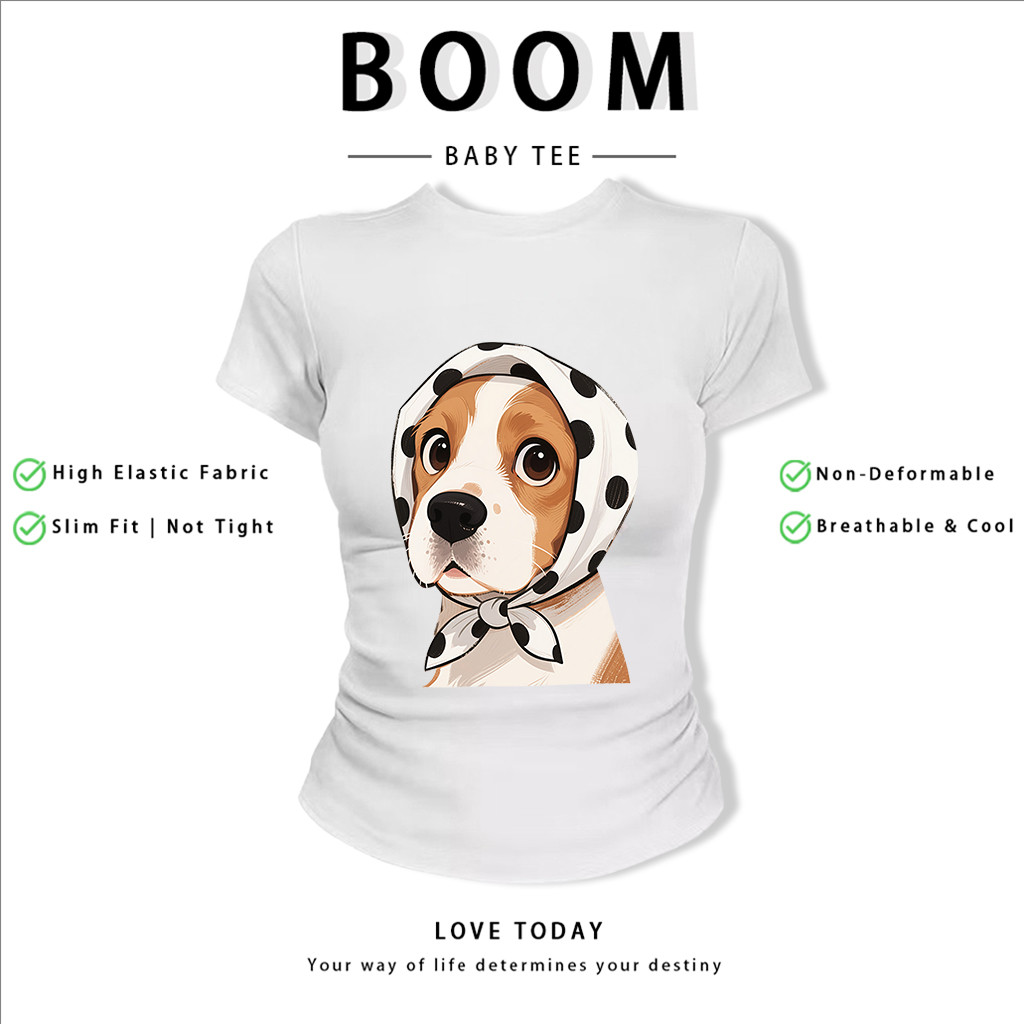 BOOM Áo Baby Tee Nữ Cotton Ôm Body-Áo Thun Ngắn Tay Y2K In Hình PhongCách Mùa Hè, Cổ Tròn Hàng Đầucách hàn quốc phongV91