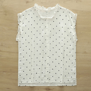 [Hàng có sẵn] Áo sơ mi nữ 100% Cotton chất lượng cao Mùa hè mới Xinhua chấm bi hoa màu vàng, không tay cổ đứng, áo sơ mi