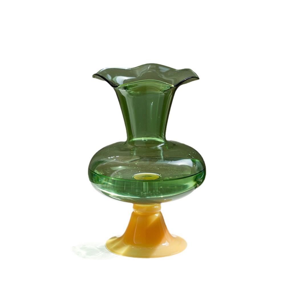 bình hoa thủy tinh màu xanh lá phong cách vintage pháp lọ hoa decor phòng khách sang trọng bình bông miệng bèo thiết kế cao cấp