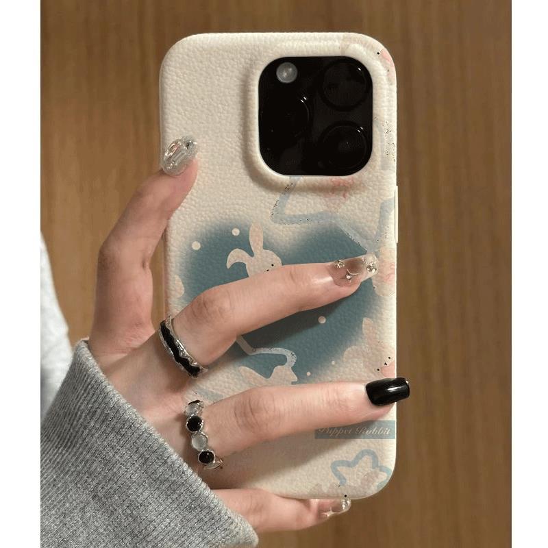 Blue Heart Star Miffy Rabbit cho iPhone 17promax trường hợp iPhone 14/13/12 giả da kết cấu