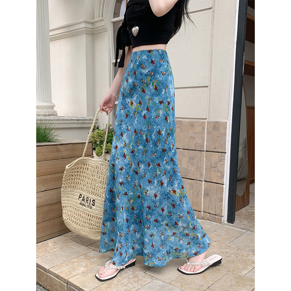 SUXI Váy chữ A dáng rộng thông thường in hoa mềm dành cho nữ mùa hè mới 260504
