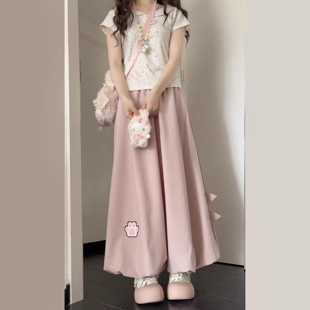 [Thời gian có hạn Seckill] Mềm mại dễ thương Mèo thêu hoa mùa hè dáng rộng Mùa hè Phong cách mới Quần thường ngày dễ thương Quần Preppy Phong cách sinh viên
