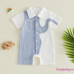 Bộ áo liền quần ngắn tay họa tiết voi cho bé trai
