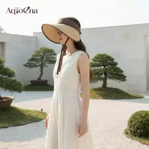 AqToCna Mùa Hè Nữ Vành Lớn Vinyl Mũ Có Thể Gập Lại Chống Tia UV Trống Trên Cưỡi Nắng Bóng Cho Golf S AqToCna