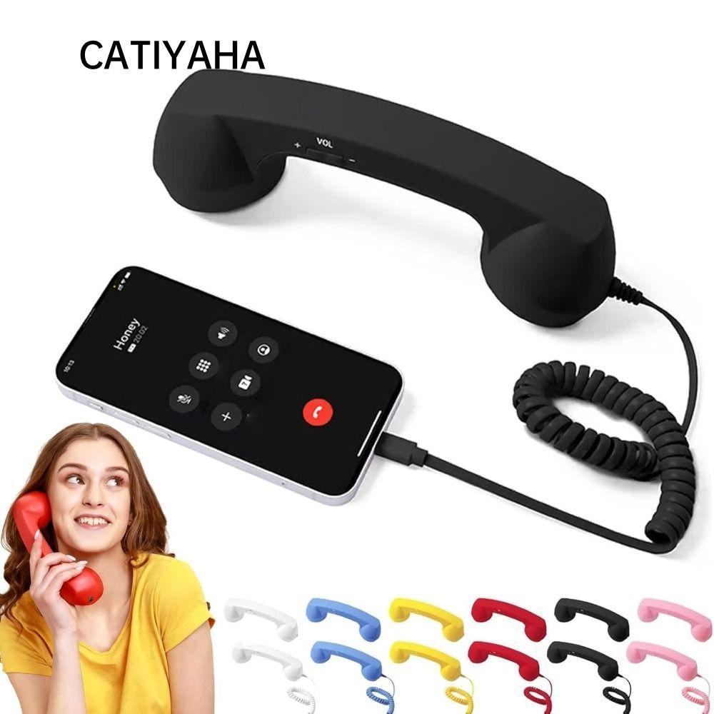 Tay cầm điện thoại CATIYAHA, Bộ thu tay cầm cố định dây miễn phí Type-C, Phong cách điện thoại chất lượng cao với điện thoại micrô