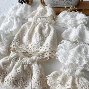 Cao Cấp Nguyên Chất Cotton Thêu Ren Trắng Phụ Kiện Váy Viền Còng Cotton lolita Handmade Vải Chiều Rộng 5.7