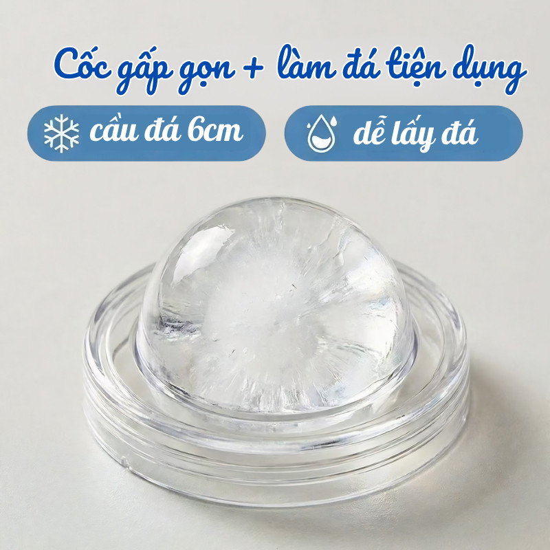 Cốc Nước Làm Đá Gấp Gọn 2 Trong 1 Kèm Ống Hút – Ly Uống Nước Du Lịch Có Nắp Kết Hợp Khay Làm Đá Tiện Lợi GREEN