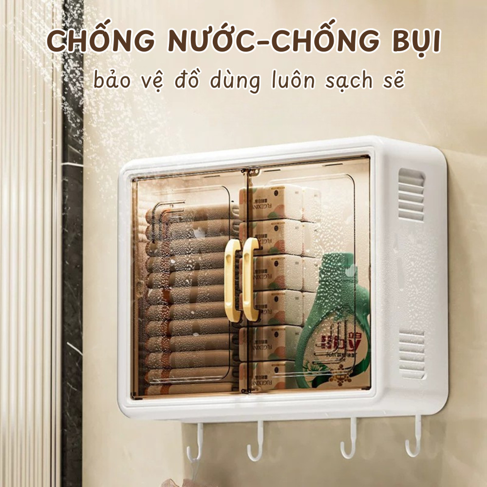 Tủ Treo Tường Nhà Tắm HomeMate Dán Keo Không Khoan, Tủ Đựng Đồ Chống Nước Chống Bụi Cửa Trong Suốt