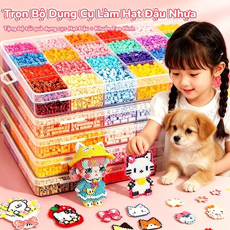 Bộ Hạt Xếp Hình Handmade Perler – Đồ Chơi DIY 3D Sáng Tạo Kèm Phụ Kiện Đầy Đủ, Tặng Quà Sinh Nhật