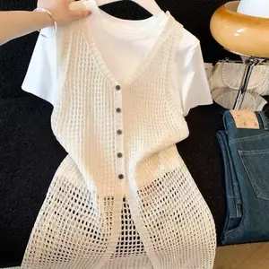Áo len dệt kim cổ chữ V mỏng hơn mùa hè