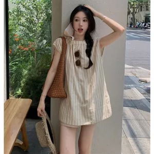 Áo sơ mi ngắn tay sọc màu tương phản đơn giản dành cho nữ Mùa hè phiên bản Hàn Quốc dáng rộng thon gọn hơn trông dài vừa phải
