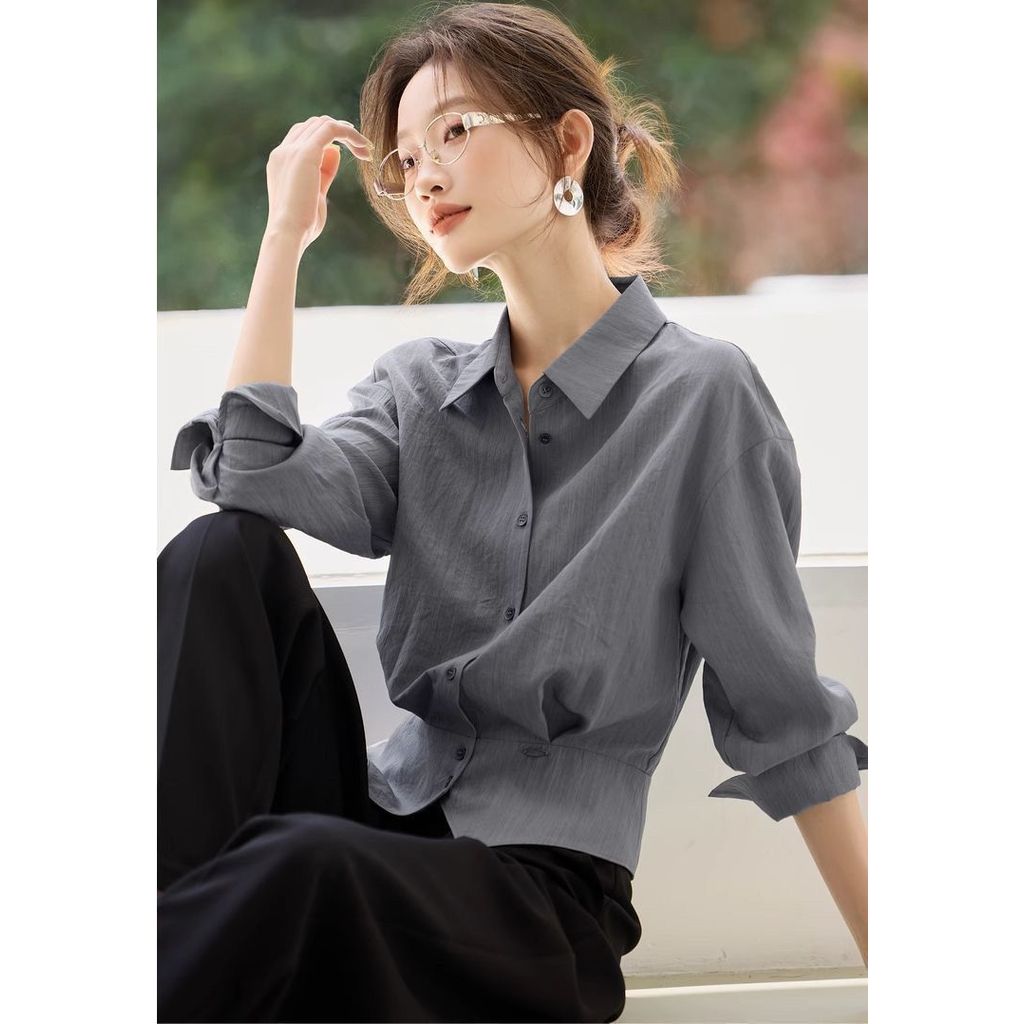 Eo Mỏng Nữ Thời Trang Chắc Chắn Áo Dài Tay Nữ Cổ Áo Sơ Mi Công Sở