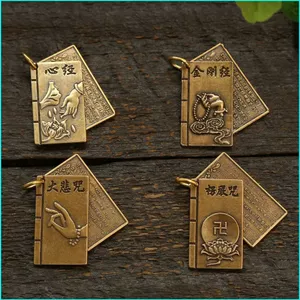 HT2 Mini Great Compassion Mantra Heart Kinh Phật Giáo Phạn Đồng Kinh Thánh Mặt Dây Chuyền DIY Móc Khóa TH2
