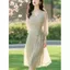 Đầm dài đi biển kỳ nghỉ bên bờ biển Thiết kế độc đáo đẹp Váy voan hoa màu xanh nhạt dành cho nữ mùa hè