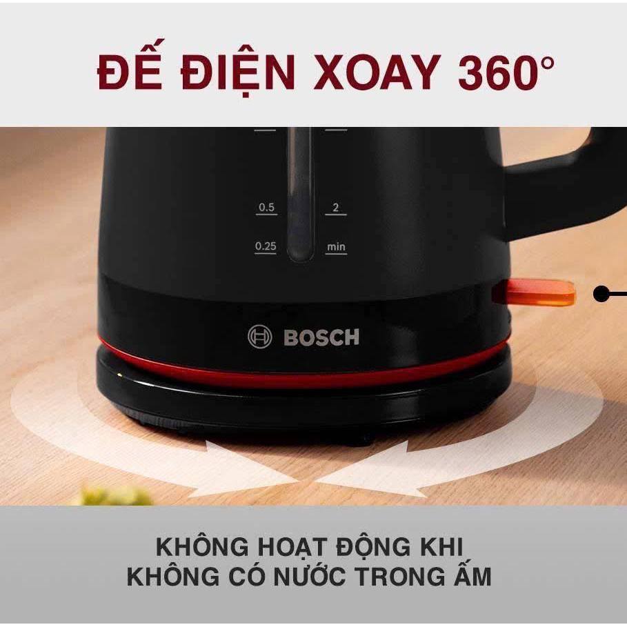 Ấm siêu tốc BOSCH TWK3M123 màu đen, Bình đun siêu tốc cao cấp sang trọng, HÀNG ĐỨC NHẬP KHẨU