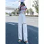 Quần jean trắng mùa hè Phong cách mới mỏng rách eo cao dáng rộng dáng rộng dáng rộng trông nhỏ thẳng Drape Quần lau sàn