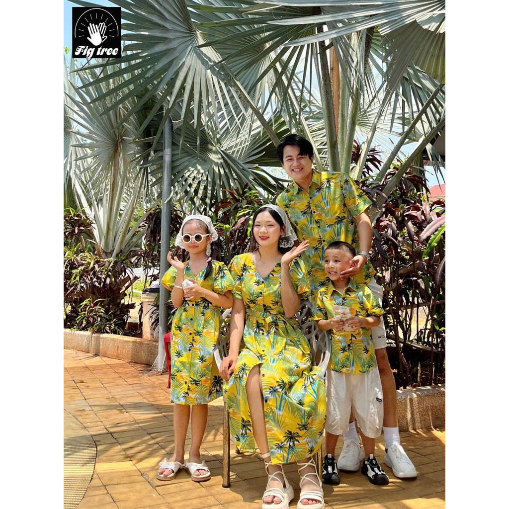 Đồ Gia Đình Đi Biển, Du Lịch Fig Tree, Họa Tiết Cây Dừa Vàng Nổi Bật , Hàng Thiết Kế, MS 193