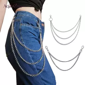 AqToCna 2 / 3 Lớp Punk Hip-hop Dây Kim Loại Dài Dây Xích Quần Thời Trang Quần Eo Dây Xích Kim Loại Móc Khóa AqToCna