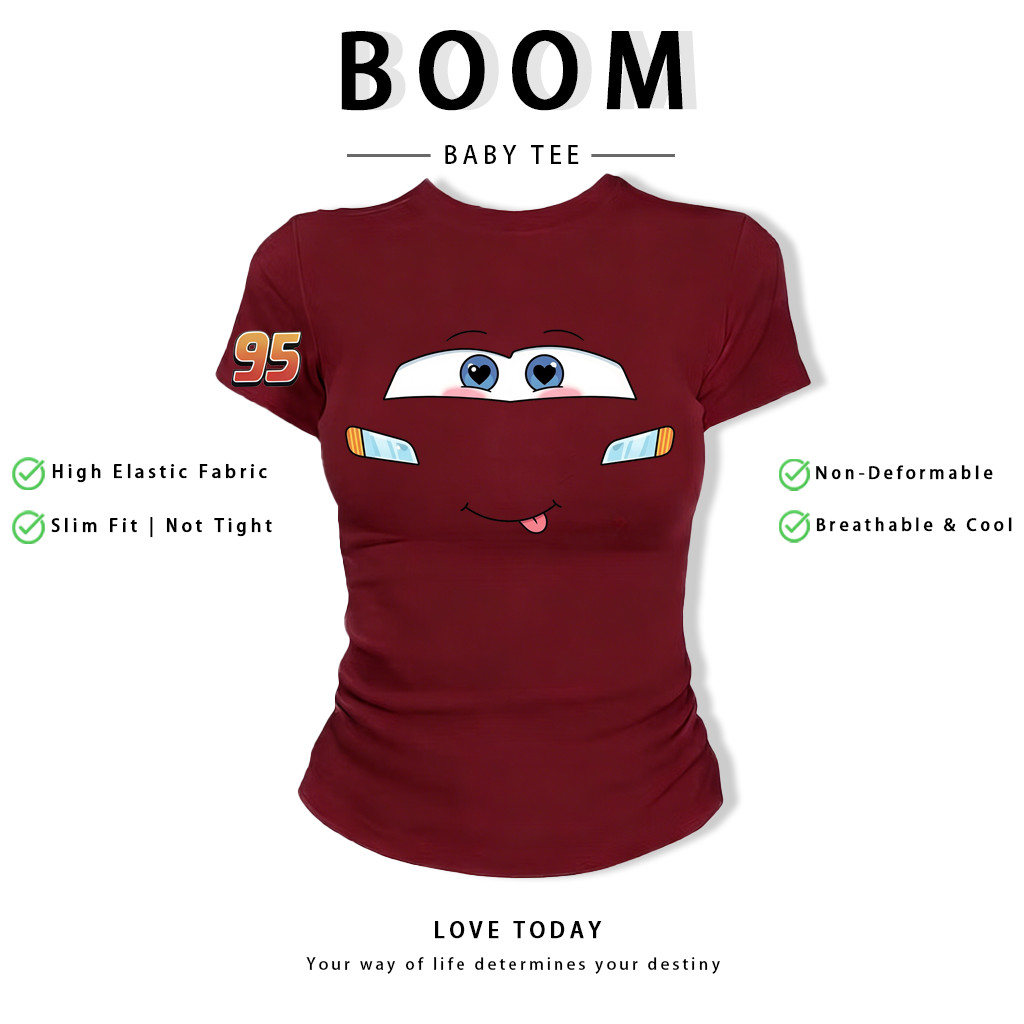 BOOM Áo Baby Tee Nữ Cotton Ôm Body-Áo Thun Ngắn Tay Y2K In Hình PhongCách Mùa Hè, Cổ Tròn Hàng Đầucách hàn quốc phongC12