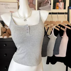 Milyfashion Dopamine Nhỏ Tươi Đẹp Lưng Sọc Sling Slim-fit Phù Hợp Với Ngực Miếng Lót Đáy Ngắn Top Mỏng Dây Đeo Vai Phong Cách Mới GX8P
