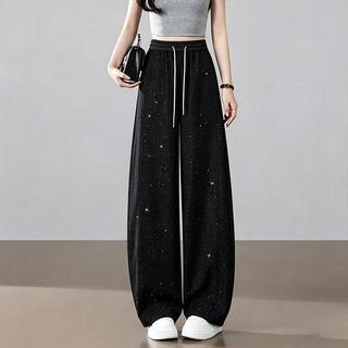 Quần jean nữ dáng rộng xuân hè, sequin cạp cao, ôm body