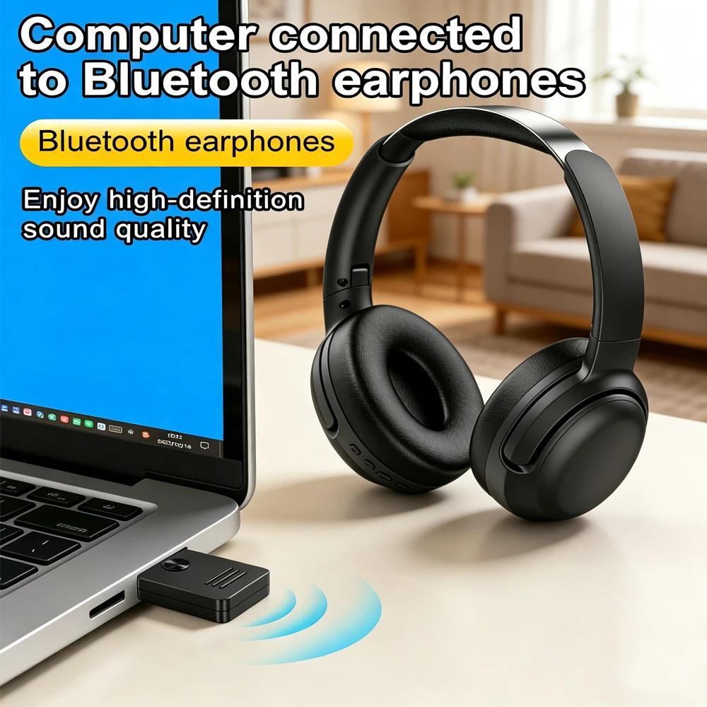 [Sẵn sàng] Bộ thu âm thanh không dây Bluetooth 6.0 USB Dongle Trình điều khiển miễn phí Bộ chuyển đổi nhạc Bluetooth cho tai nghe loa Bluetooth