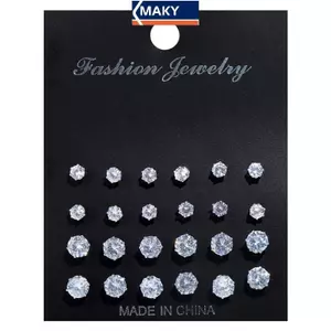 MAKY 12 Cặp / bộ Thời Trang Pha Lê Sáng Bóng Cưới Bông Tai Tuyên Bố Món Quà Trang Sức VN