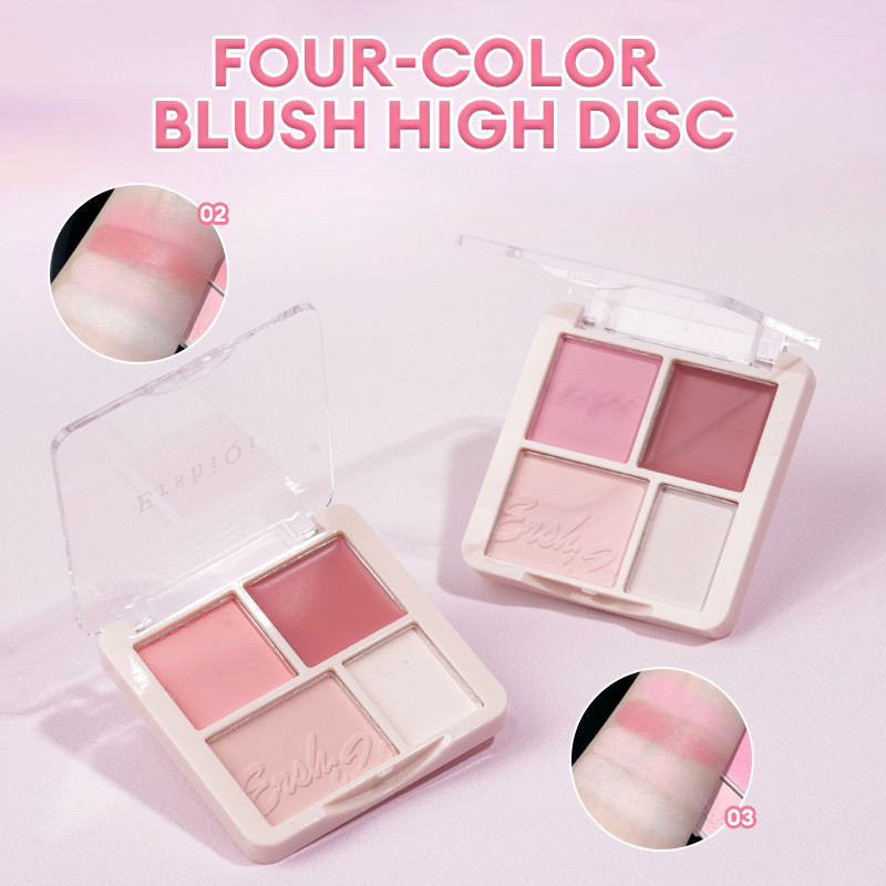 【Roshy】🍧Phấn Má Hồng  4 ô Nhũ Sáng Highlight Trang Điểm Tích Hợp Phấn Mắt Nhũ Lì bền màu