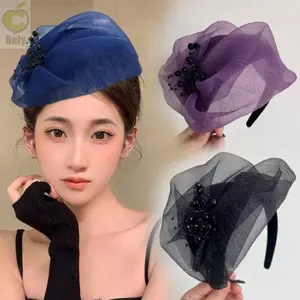 Mũ Băng đô lưới đính cườm Roly, phụ kiện tóc thời trang cho dự tiệc tối kiểu Pháp