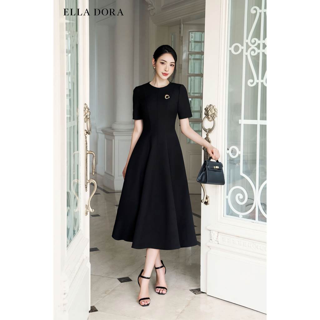 Đầm midi nữ ELLA DORA cổ tròn bổ mảnh form ôm thiết kế hiện đại 3 màu ĐỎ/BE/ĐEN [D250]